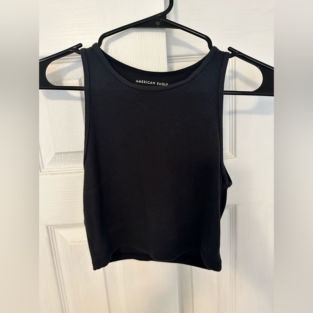 American Eagle Black High-Neck Crop Top